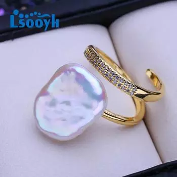 LSOOYH кольца с натуральным пресноводным жемчугом и большой пуговицей в стиле барокко для женщин, классическое золотого цвета, обручальное кольцо, подарки на день рождения, оптовая продажа adjustable