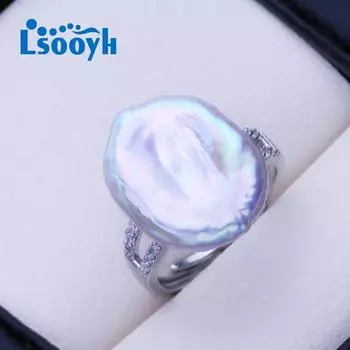 LSOOYH кольца с натуральным пресноводным жемчугом и большой пуговицей в стиле барокко для женщин, модное офисное кольцо серебряного цвета, подарки на день рождения, оптовая продажа adjustable