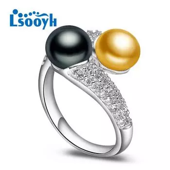 LSOOYH кольца с натуральным пресноводным двойным жемчугом для женщин, модное регулируемое роскошное кольцо с кубическим цирконием Resizable белый