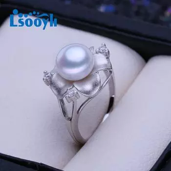 LSOOYH кольца с натуральным пресноводным жемчугом для женщин, богемное кольцо с розовым цветком, золотого цвета, вечерние кольца, ювелирные изделия с жемчугом