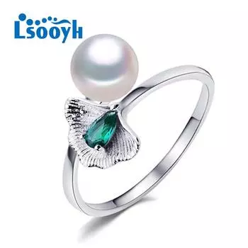 LSOOYH кольцо с натуральным пресноводным жемчугом для женщин, ювелирные изделия с жемчугом, модное кольцо в стиле бохо с зеленым кристаллом и листом Resizable фиолетовый