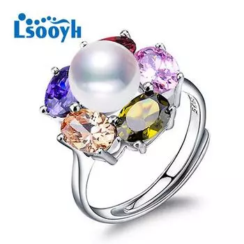 LSOOYH кольцо с натуральным пресноводным жемчугом для женщин, ювелирные изделия с жемчугом, модное фиолетовое, синее кольцо с кристаллами и цветком розовый
