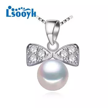 LSOOYH модное ожерелье с подвеской в виде банта для женщин, ожерелье с растительным пресноводным жемчугом белый
