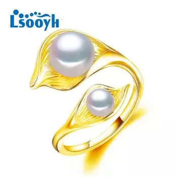 LSOOYH модное регулируемое кольцо в стиле панк с двойным пресноводным жемчугом для женщин, кольцо золотого цвета с листьями, ювелирные изделия