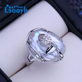 LSOOYH натуральный пресноводный большой барочный жемчуг кольца для женщин классические серебряные золотые обручальные кольца подарки на день рождения оптом A