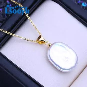 LSOOYH натуральный пресноводный 12-16 мм большой барочный жемчуг ожерелья классический золотой цвет кулон подарки на день рождения для женщин золотой