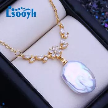 LSOOYH натуральный пресноводный 12-16 мм большой барочный жемчуг ожерелья классический золотой цвет кулон подарки на день рождения для женщин золотой