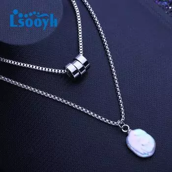 LSOOYH натуральный пресноводный 12-16 мм большой барочный жемчуг титановая сталь ожерелья классический кулон вечеринка подарки для женщин белый