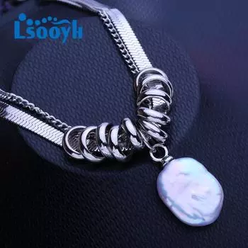 LSOOYH натуральный пресноводный 12-16 мм большой барочный жемчуг титановая сталь ожерелья классический кулон вечеринка подарки для женщин