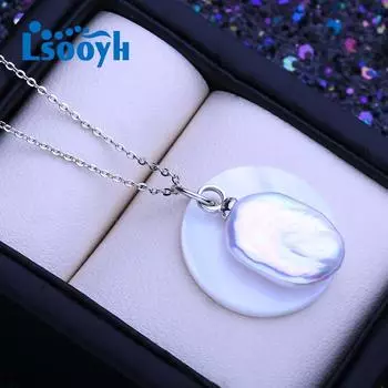 LSOOYH натуральный пресноводный 12-16 мм большой барочный жемчуг ожерелья классический серебряный цвет кулон подарки на день рождения для женщин белый