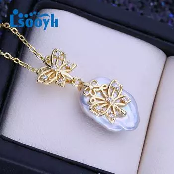 LSOOYH натуральный пресноводный большой барочный жемчуг ожерелья для женщин и девочек классический золотой цвет геометрический кулон подарок на день рождения ювелирные изделия для вечеринки A белый