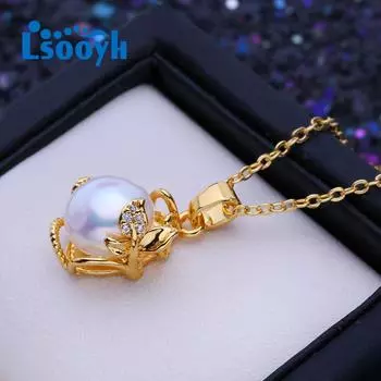 LSOOYH натуральный пресноводный большой жемчуг кулон классический золотой цвет кулон ожерелья для женщин девушка подарок на день рождения белый
