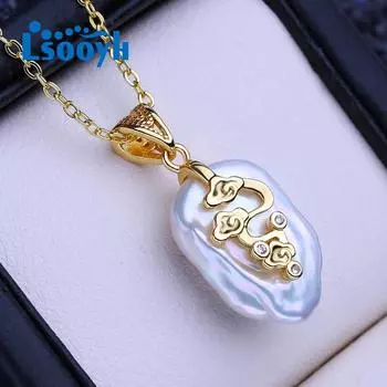 LSOOYH натуральный пресноводный большой жемчуг в стиле барокко, ожерелья для женщин и девочек, классический золотой цвет, подвеска в виде облака, подарок на день рождения, вечерние ювелирные изделия золотой