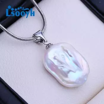 LSOOYH натуральный пресноводный большой жемчуг в стиле барокко, классический кулон, ожерелья для женщин и девочек, подарок на день рождения белый