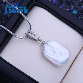 LSOOYH натуральный пресноводный большой жемчужный кулон в стиле барокко, классический серебряный цвет, подвеска с цветком, ожерелья для женщин и девочек, подарок на день рождения белый