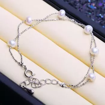 LSOOYH натуральный пресноводный двухслойный жемчужный браслет для женщин, ювелирные изделия из жемчуга, модный жемчужный браслет As in picture белый