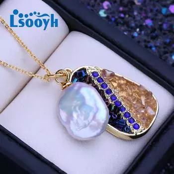 LSOOYH Натуральный пресноводный жемчуг 12-16 мм, ожерелья с большим барочным жемчугом, модный кулон золотого цвета, вечерние украшения для женщин