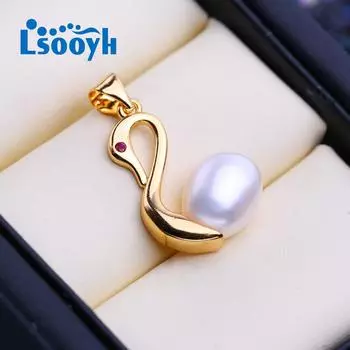 LSOOYH натуральный пресноводный жемчуг кулон модный золотой цвет подвеска в виде животного ожерелья для женщин подарок для девочек 7-8mm pearl белый