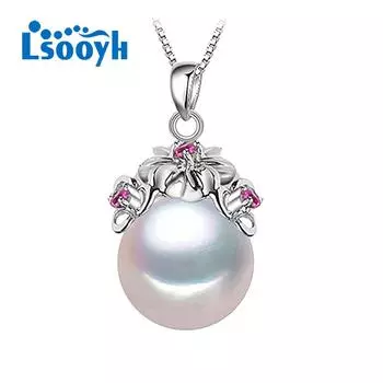 LSOOYH натуральный пресноводный жемчуг, модное ожерелье с кулоном из кубического циркония и красного кристалла для женщин белый