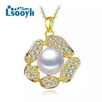 LSOOYH натуральный пресноводный жемчуг, модное ожерелье с кубическим цирконием, зеленый кристалл, цветок, подвеска, ожерелья для женщин белый