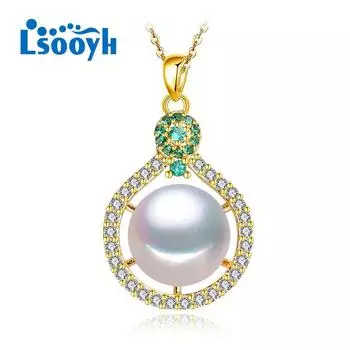 LSOOYH натуральный пресноводный жемчуг, модное ожерелье с кулоном из зеленого кристалла и кубического циркония для женщин