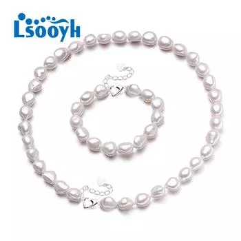 LSOOYH натуральный пресноводный жемчуг, ожерелье, браслет, вечеринка, свадьба, жемчуг в стиле барокко для женщин, комплекты ювелирных изделий белый