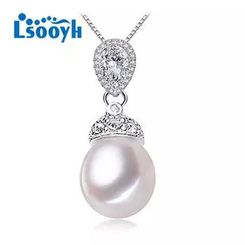 LSOOYH натуральный пресноводный жемчуг ювелирные изделия кулон ожерелье кубический цирконий CZ ожерелья для женщин белый