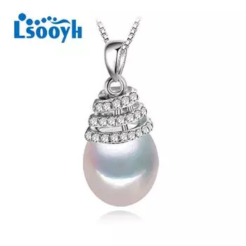 LSOOYH натуральный пресноводный жемчуг ювелирные изделия кулон ожерелье кубический цирконий CZ ожерелья для женщин белый