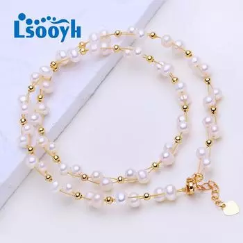 LSOOYH ожерелье из натурального пресноводного жемчуга для женщин, аксессуары золотого цвета, ювелирные изделия из жемчуга для свадьбы и помолвки белый