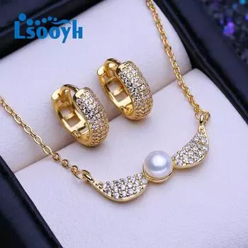 LSOOYH ожерелье из натурального пресноводного культивированного жемчуга золотого цвета с подвеской модные серьги для женщин комплекты ювелирных украшений с жемчугом золотой