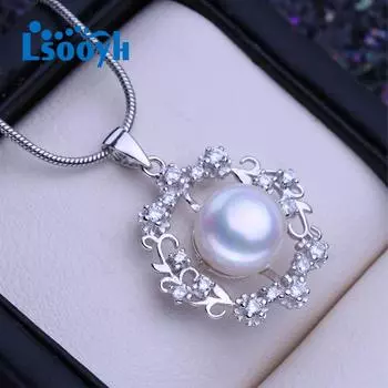 LSOOYH ожерелье из натурального пресноводного жемчуга для женщин, серебряный цветной кулон с цветком, изысканные ювелирные изделия для свадебной вечеринки белый
