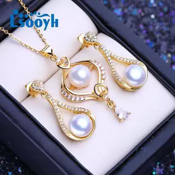 LSOOYH ожерелье с натуральным пресноводным жемчугом и цирконием, серьги с цветком для женщин, наборы ювелирных украшений с жемчугом белый