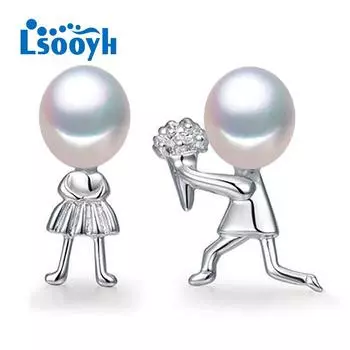 LSOOYH Романтическое предложение Брак Любовь Ювелирные изделия Натуральный пресноводный жемчуг Ювелирные изделия Свадебные серьги белый