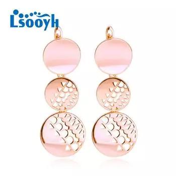 LSOOYH серьги цвета розового золота, модные серьги для женщин, полые круглые длинные серьги-капли, ювелирные изделия A