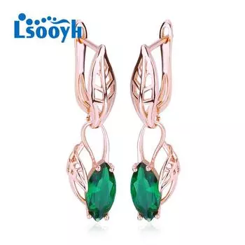 LSOOYH серьги цвета розового золота, модные серьги для женщин, полые зеленые длинные серьги с кубическим цирконием, ювелирные изделия A