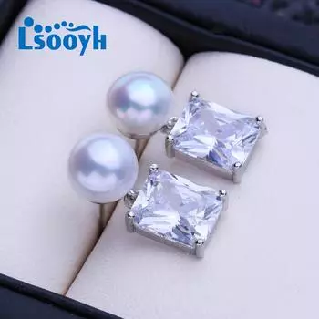 LSOOYH серьги-гвоздики с натуральным пресноводным жемчугом, модные вечерние серьги-гвоздики с цветком для женщин, свадебные ювелирные изделия с жемчугом белый