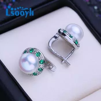 LSOOYH серьги-гвоздики с натуральным пресноводным жемчугом, модные вечерние серьги-гвоздики с изумрудом для женщин, свадебные ювелирные изделия с жемчугом белый