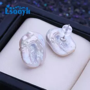 LSOOYH серьги-гвоздики с натуральным пресноводным белым большим жемчугом в стиле барокко для женщин и девочек, модные серьги-гвоздики с культивированным жемчугом, подарок на день рождения белый