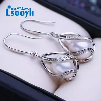 LSOOYH серьги-капли с натуральным пресноводным белым жемчугом для женщин, модные висячие серьги серебряного цвета, свадебные украшения белый