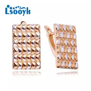LSOOYH серьги-клипсы цвета розового золота, модные серьги для женщин, квадратные двухцветные серьги-гвоздики, ювелирные изделия A