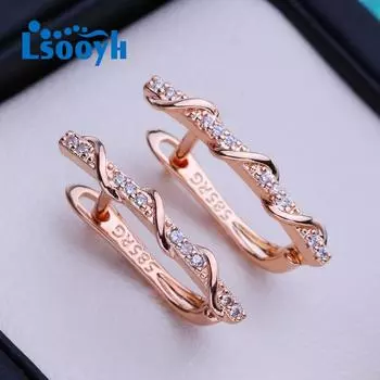 LSOOYH серьги-клипсы цвета розового золота, модные серьги для женщин, серьги-гвоздики с полым цирконием, ювелирные изделия A
