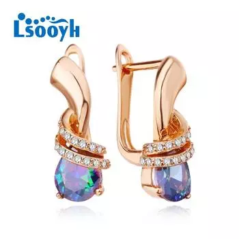 LSOOYH серьги-клипсы цвета розового золота, модные серьги для женщин, полые серьги-гвоздики с кубическим цирконием, ювелирные изделия A