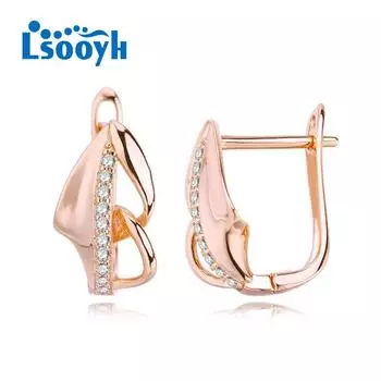 LSOOYH серьги-клипсы цвета розового золота, модные серьги для женщин, серьги-гвоздики с полым цирконием, ювелирные изделия A