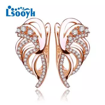 LSOOYH серьги-клипсы цвета розового золота, модные серьги с цветком для женщин, геометрические полые серьги-кольца с кубическим цирконием, ювелирные изделия A