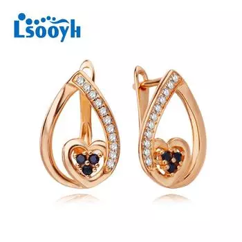 LSOOYH серьги-клипсы цвета розового золота, модные серьги для женщин, черные серьги-гвоздики с кубическим цирконием, ювелирные изделия A