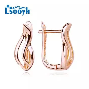 LSOOYH серьги-клипсы цвета розового золота, модные серьги для женщин, геометрические полые серьги-гвоздики, ювелирные изделия A