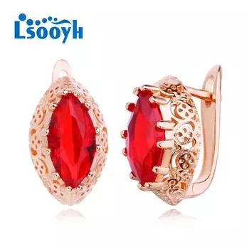 LSOOYH серьги-клипсы цвета розового золота, модные серьги для женщин, красные полые серьги-гвоздики с кубическим цирконием, ювелирные изделия A