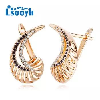LSOOYH серьги-клипсы цвета розового золота, модные серьги для женщин, черные полые серьги-гвоздики с кубическим цирконием, ювелирные изделия A