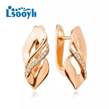 LSOOYH серьги-клипсы цвета розового золота, модные серьги для женщин, геометрические серьги-гвоздики с кубическим цирконием, ювелирные изделия A