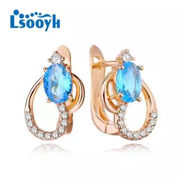 LSOOYH серьги-клипсы цвета розового золота, модные серьги для женщин, геометрические синие серьги-гвоздики с кубическим цирконием, ювелирные изделия A